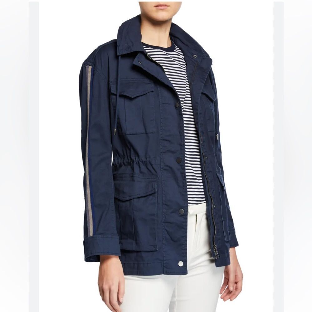 ATM Anthony Thomas Melillo Sz M Striped Field Jacket Navy Blue Utility Fisherman